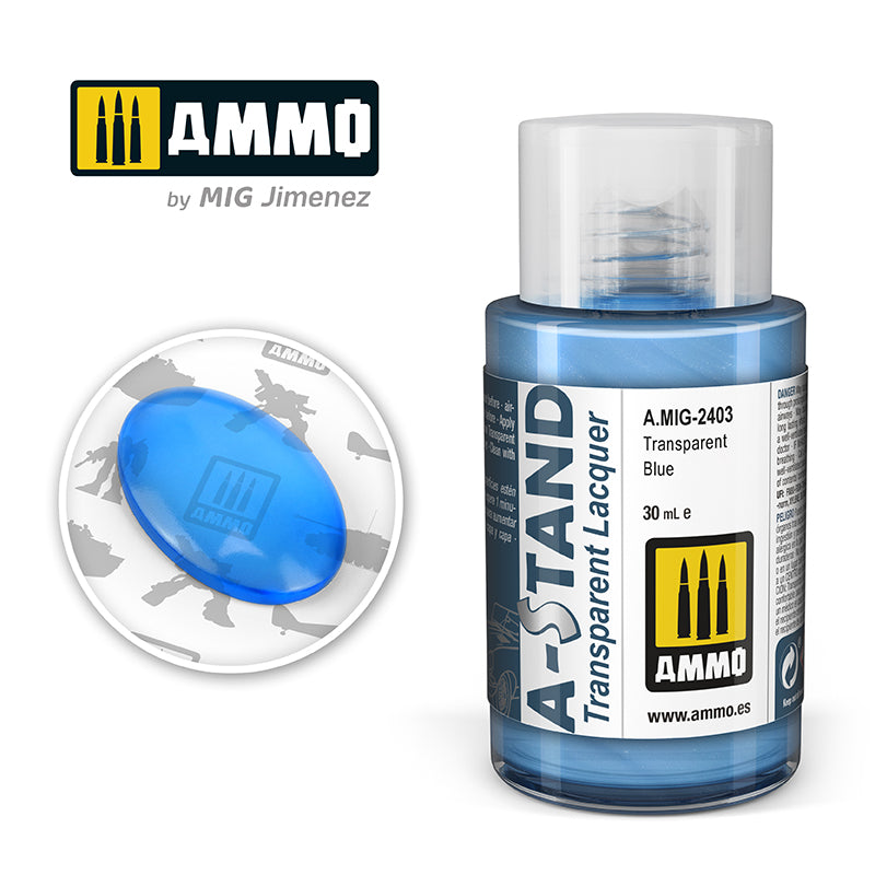 Ammo Mig A-Stand Lacquer Paint 30ml - Transparent Blue | 8432074024033