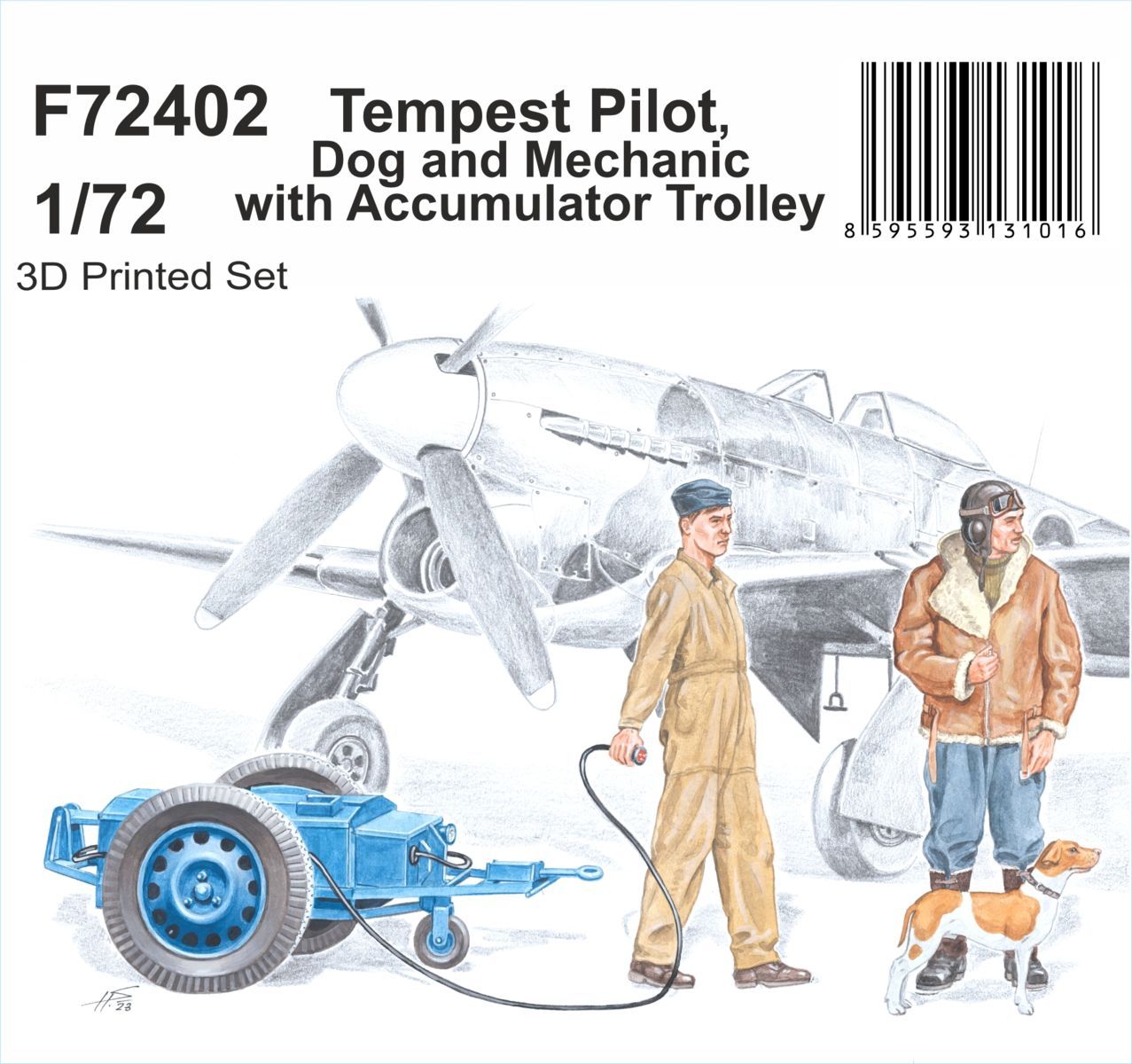 Special Hobby 1/72 Tempest Pilot, Dog and Mechanic with Accumulator Trolley | 8595593131016