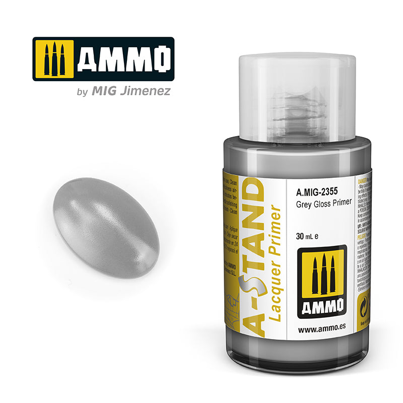 Ammo Mig A-Stand Lacquer Paint 30ml - Grey Gloss Primer | 8432074023555