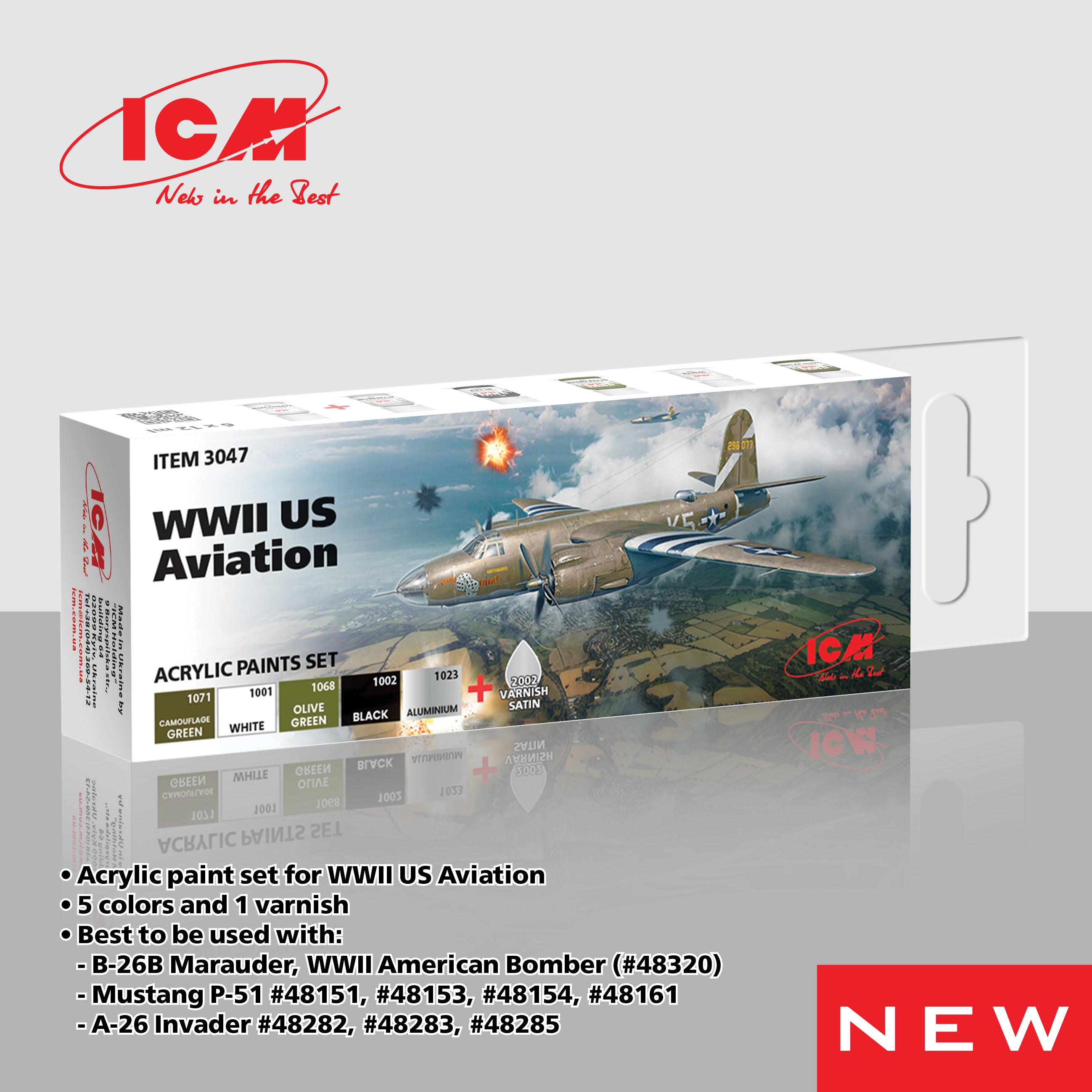 ICM Acrylic Paint Set for WWII US Aviation | 4823044410071