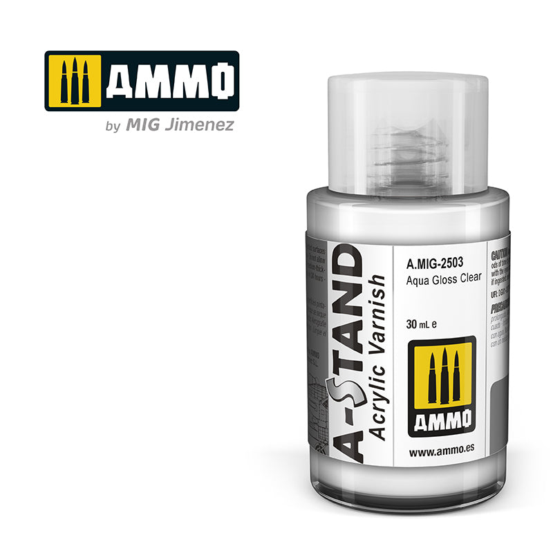 Ammo Mig A-Stand Lacquer Paint 30ml - Aqua Gloss Clear | 8432074025030