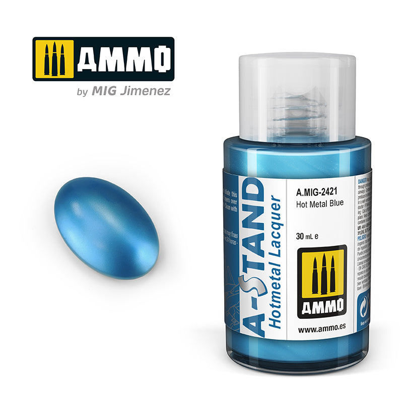 Ammo Mig A-Stand Lacquer Paint 30ml - Hot Metal Blue | 8432074024217