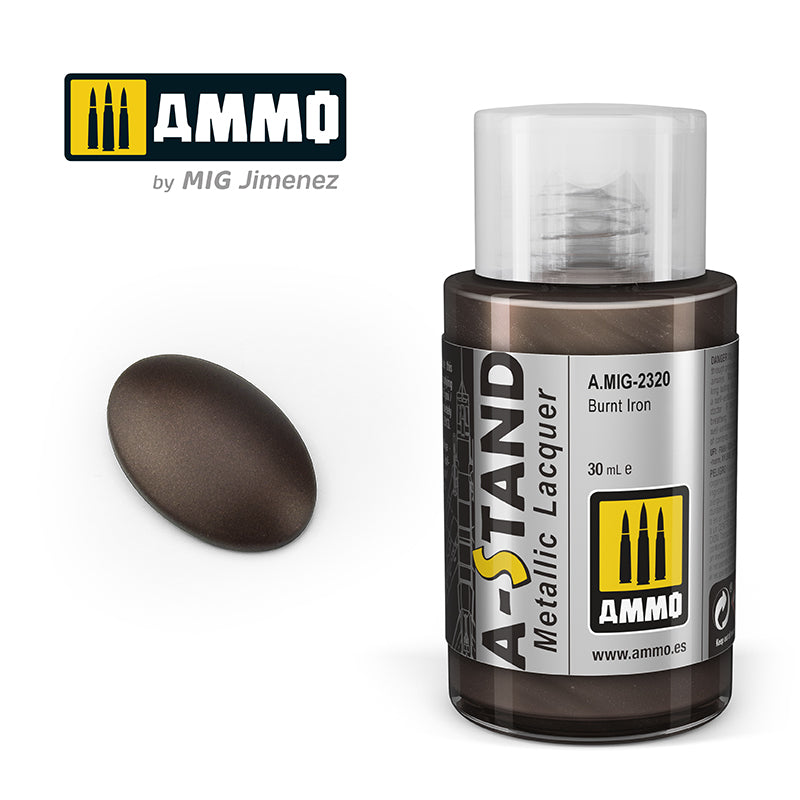Ammo Mig A-Stand Lacquer Paint 30ml - Burnt Iron | 8432074023203
