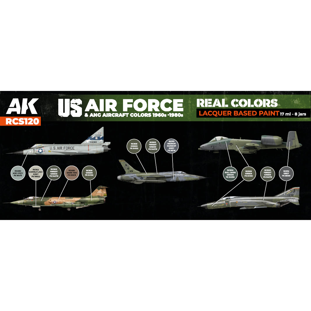 AK Interactive Real Colors US Air Force & ANG Aircraft Colors 1960s-1980s Set (Set of 8) | 8435568340046