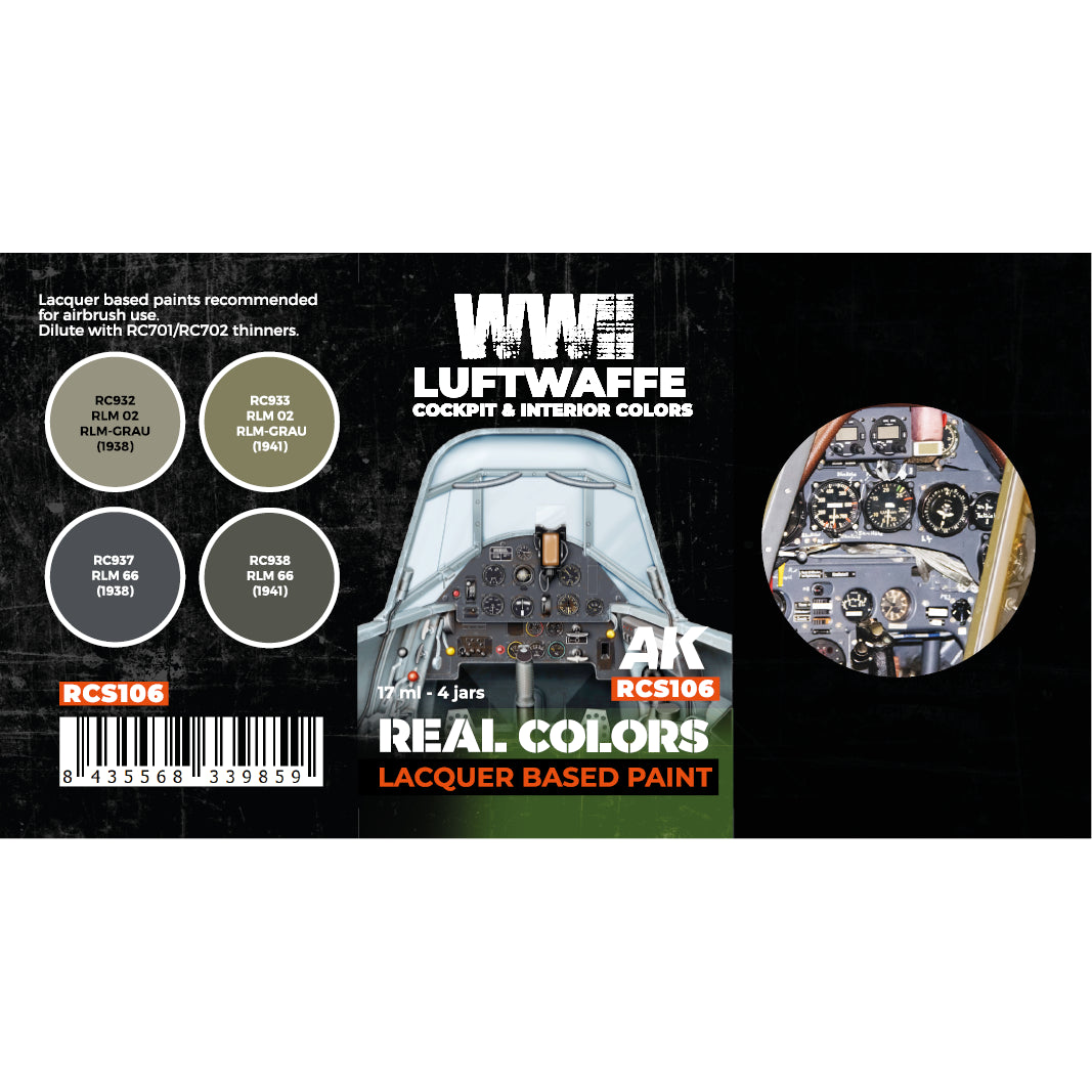 AK Interactive Real Colors WWII Luftwaffe Cockpit & Interior Colors Set (Set of 4) | 8435568339859