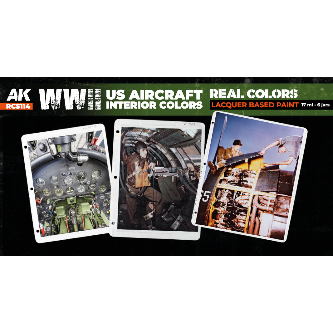 AK Interactive Real Colors WWII US Aircraft Interior Colors Set (Set of 6) | 8435568339958