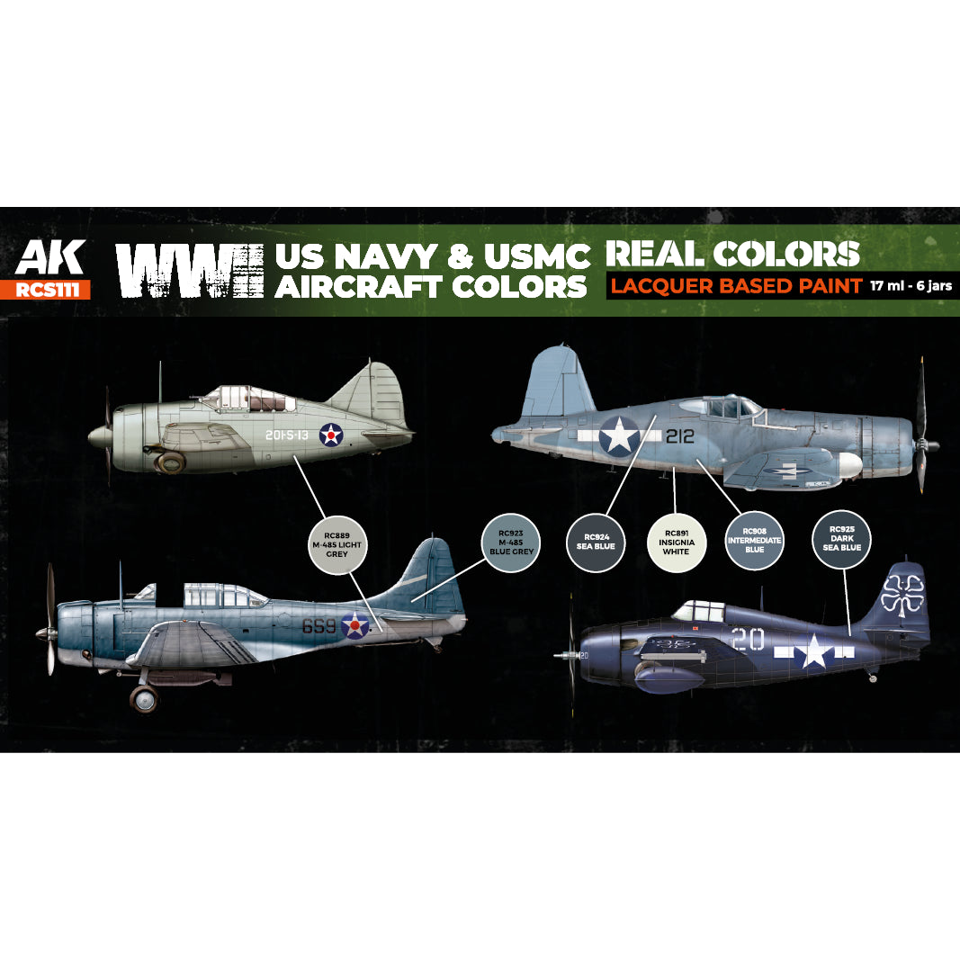 AK Interactive Real Colors WWII US Navy & USMC Aircraft Colors Set (Set of 6) | 8435568339927