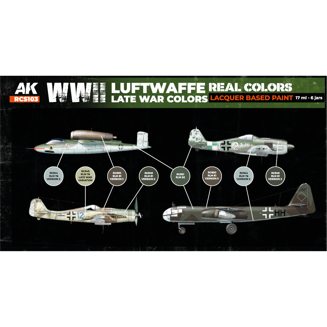 AK Interactive Real Colors WWII Luftwaffe Late War Colors Set (Set of 6) | 8435568339828