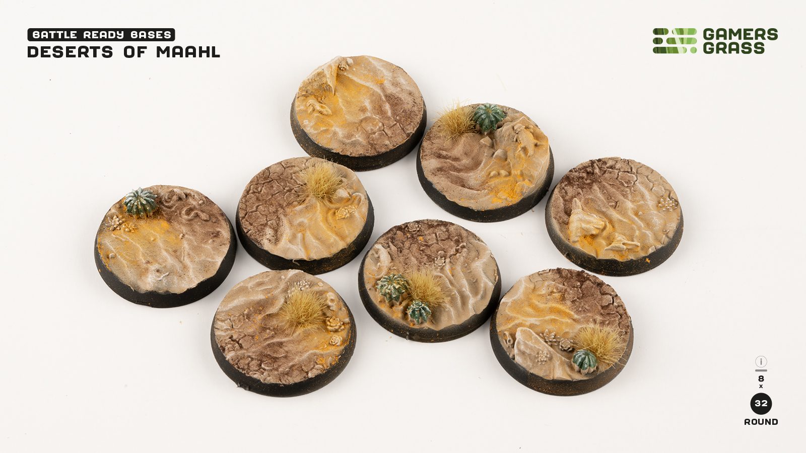 Gamers Grass Battle Ready Bases - Deserts of Maahl - Round 32mm (x8) | 738956790668