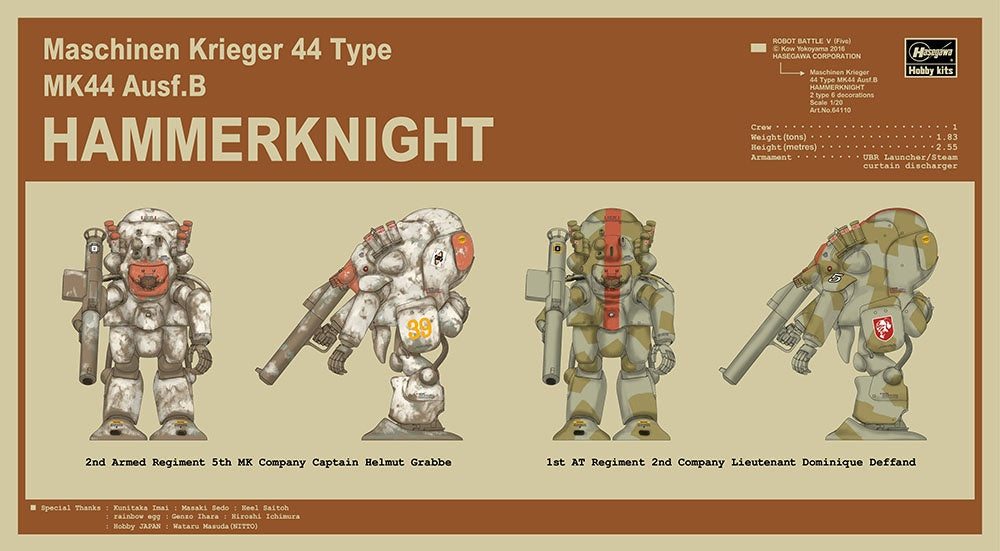 Hasegawa 1/20 Robot Battle V (Five) Maschinen Krieger 44 Type MK44 Ausf.B Hammerknight