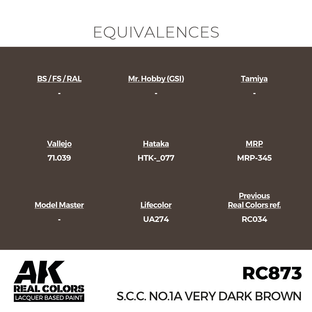 AK Interactive Real Colors S.C.C. No.1A Very Dark Brown 17 ml. | 8435568336261