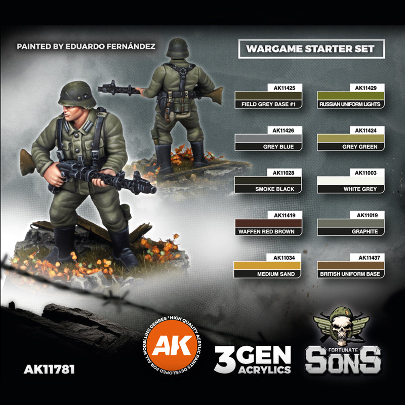 AK Interactive German Panzergrenadier Division Europe - Starter Set (10 Colors + Exclusive Figure German Machine Gunner) | 8435568343726