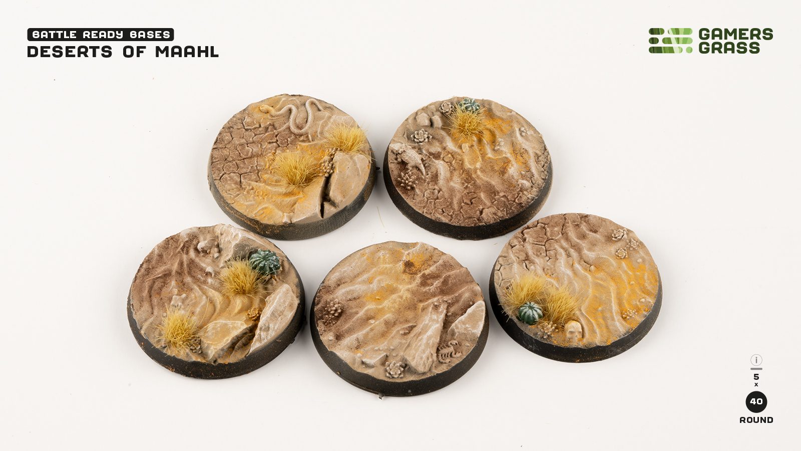 Gamers Grass Battle Ready Bases - Deserts of Maahl - Round 40mm (x5) | 738956790675