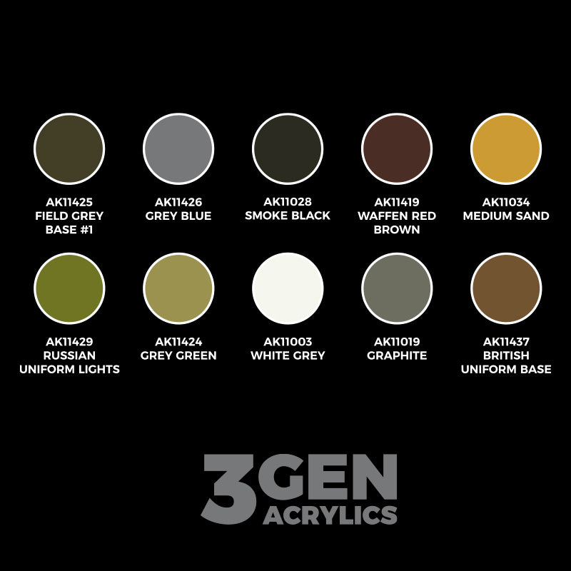 AK Interactive German Panzergrenadier Division Europe - Starter Set (10 Colors + Exclusive Figure German Machine Gunner) | 8435568343726