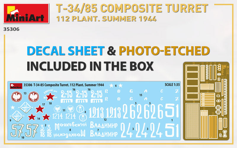 MiniArt 1/35 T-34/85 Composite Turret. 112 Plant. Summer 1944 1/35 Scale | 4820183313461