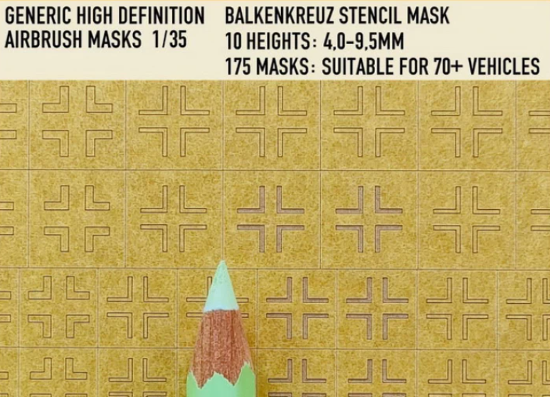 1ManArmy 1/35 German Balkenkreuz Stencil 4,0 to 9,5 Airbrush Paint Masks | 714639355096
