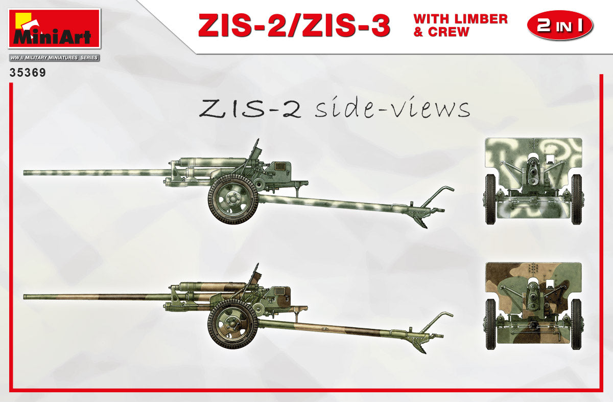 MiniArt 1/35 ZIS-2/ZIS-3 With Limber & Crew 2 in 1 Set | 4820183313683