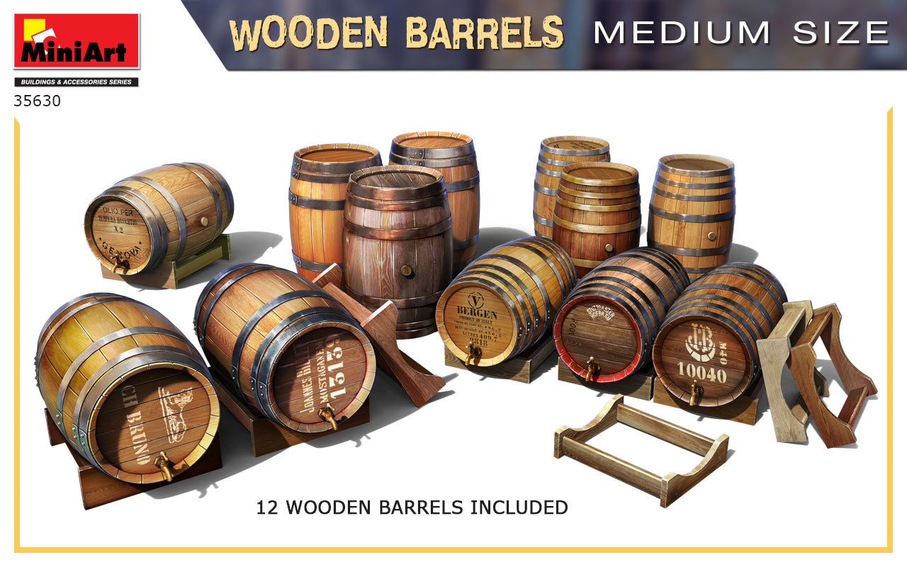 MiniArt 1/35 Wooden Barrels Medium Size | 4820183313430