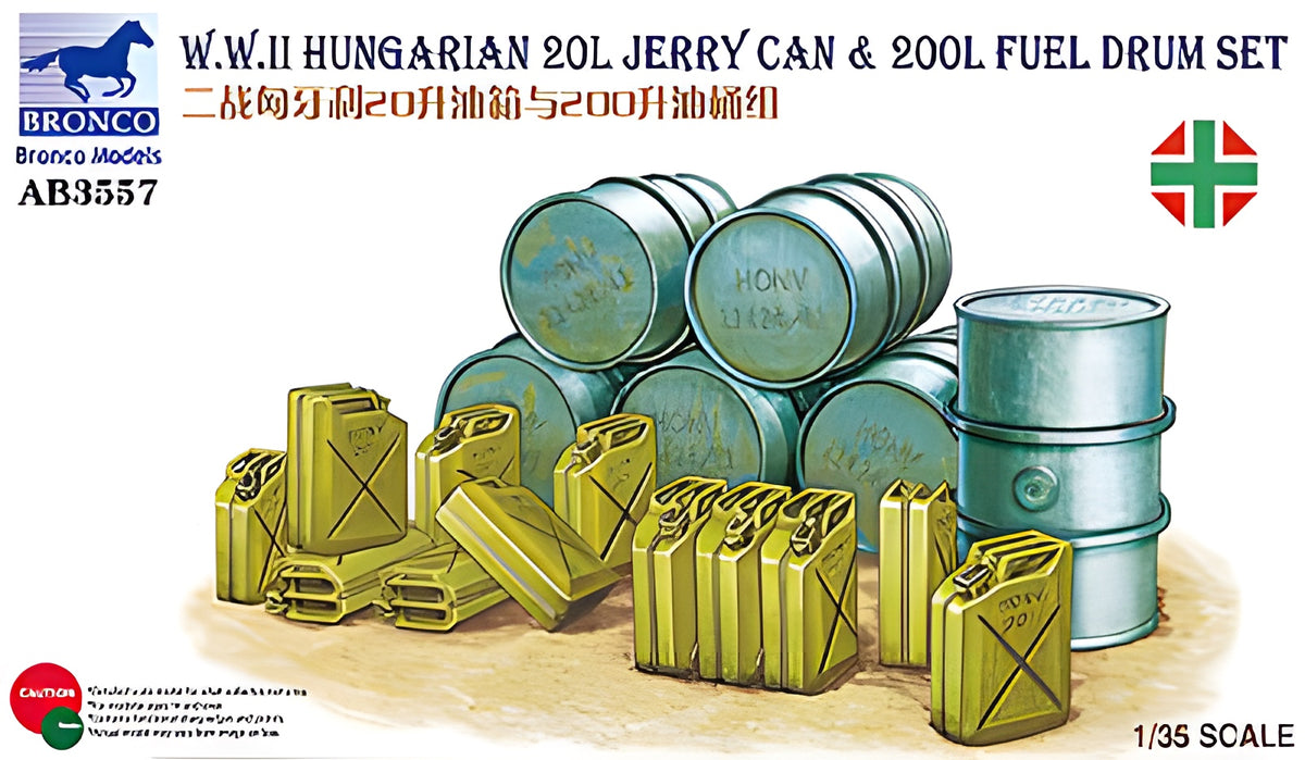 Bronco Models 1/35WWII Hungarian 20L Jerry Can & 200L Fuel Drum Set