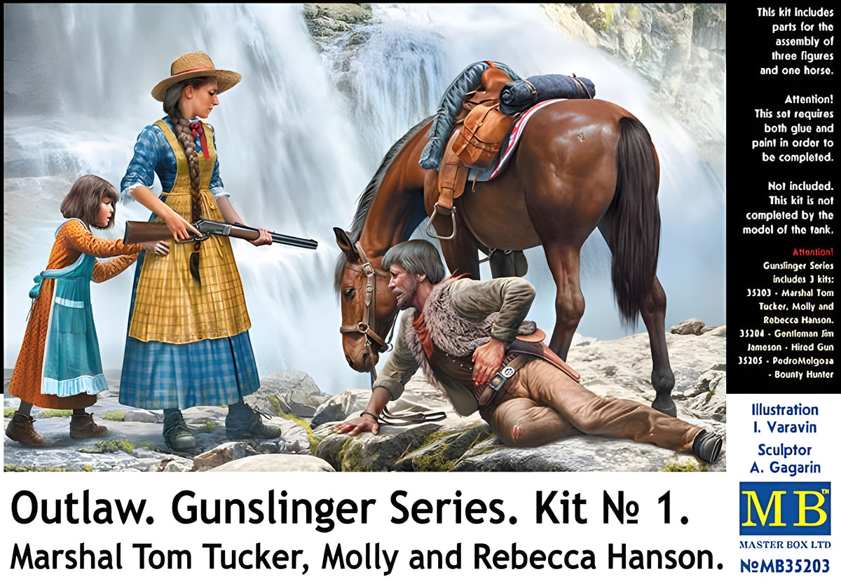 MASTER BOX 1/35 Outlow. Gunslinger series. Kit No. 1. Marshal Tom Tucker, Molly and Rebecca Hanson