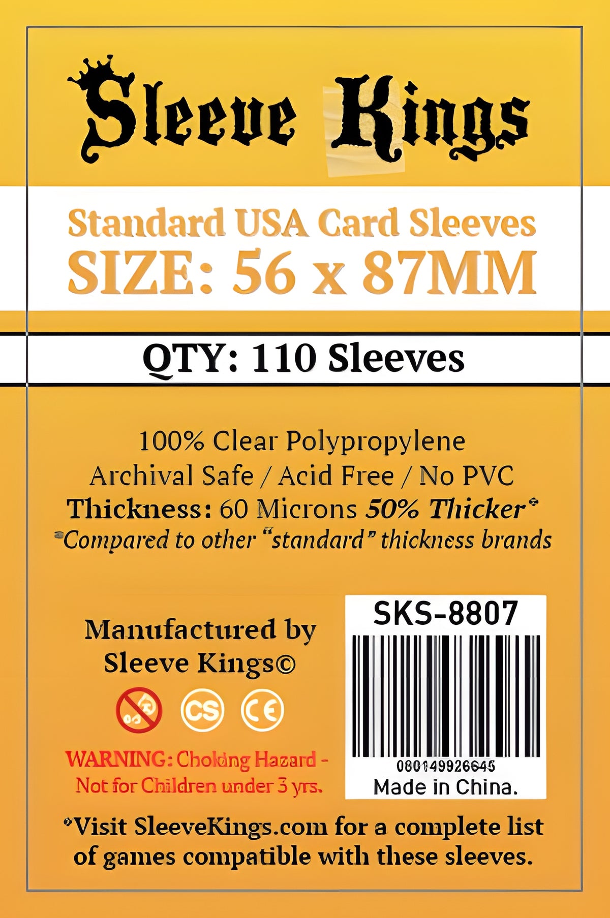 SK Standard USA Sleeves 56MM X 87MM 110CT