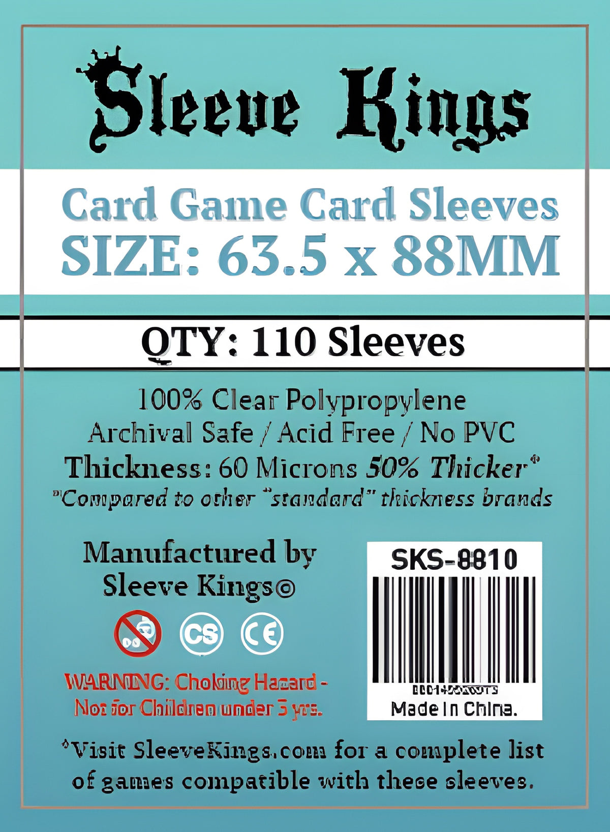 SK Card Game Sleeves 63.5MM X 88MM 110CT