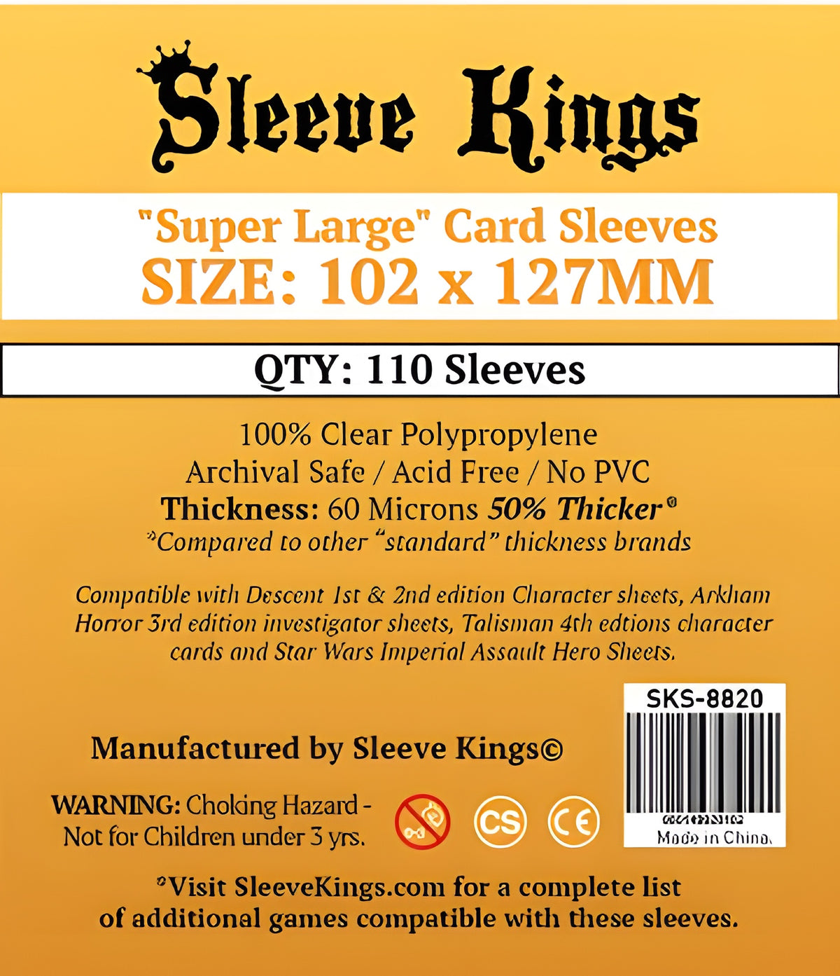 SK 'Super Large' Sleeves 102MM X 127MM 110CT