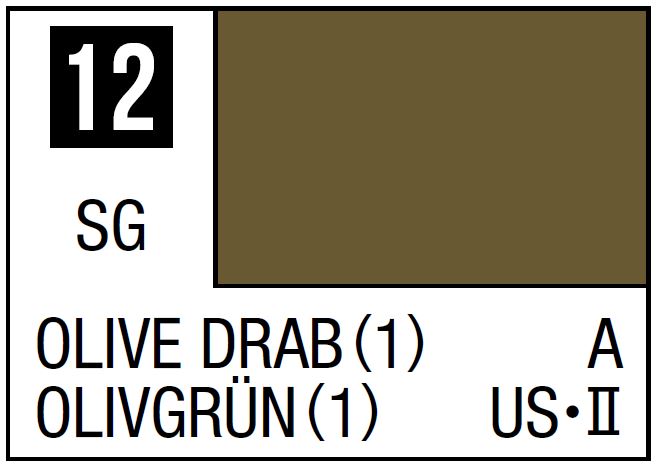 Mr Hobby Mr. Color 12 - Olive Drab (1) (Semi-Gloss/Aircraft) | 4973028535716