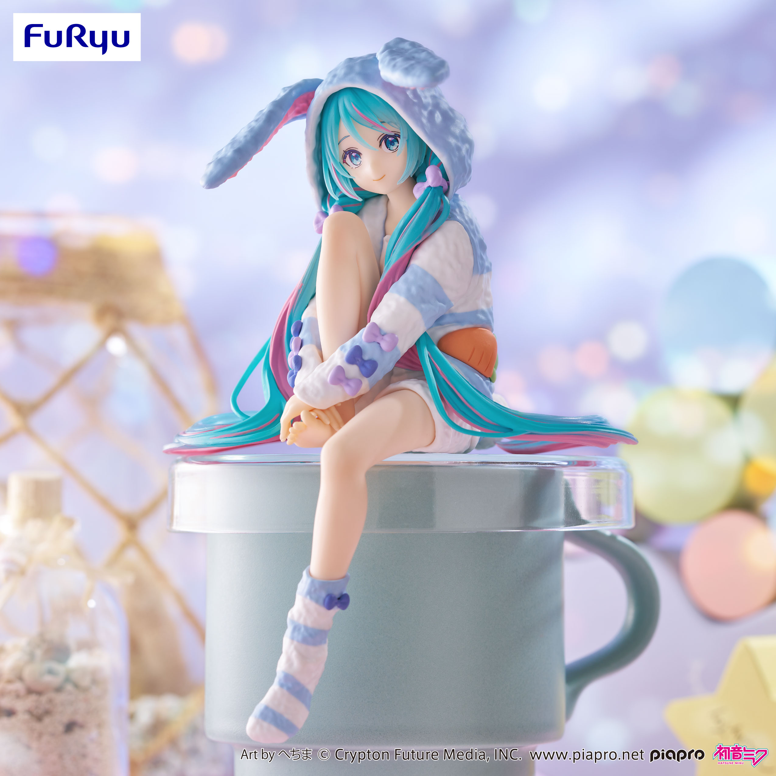 Hatsune Miku Noodle Stopper Figure -Rabbit Ear Hood Pajama Blue Color ver.- | 4571623501626