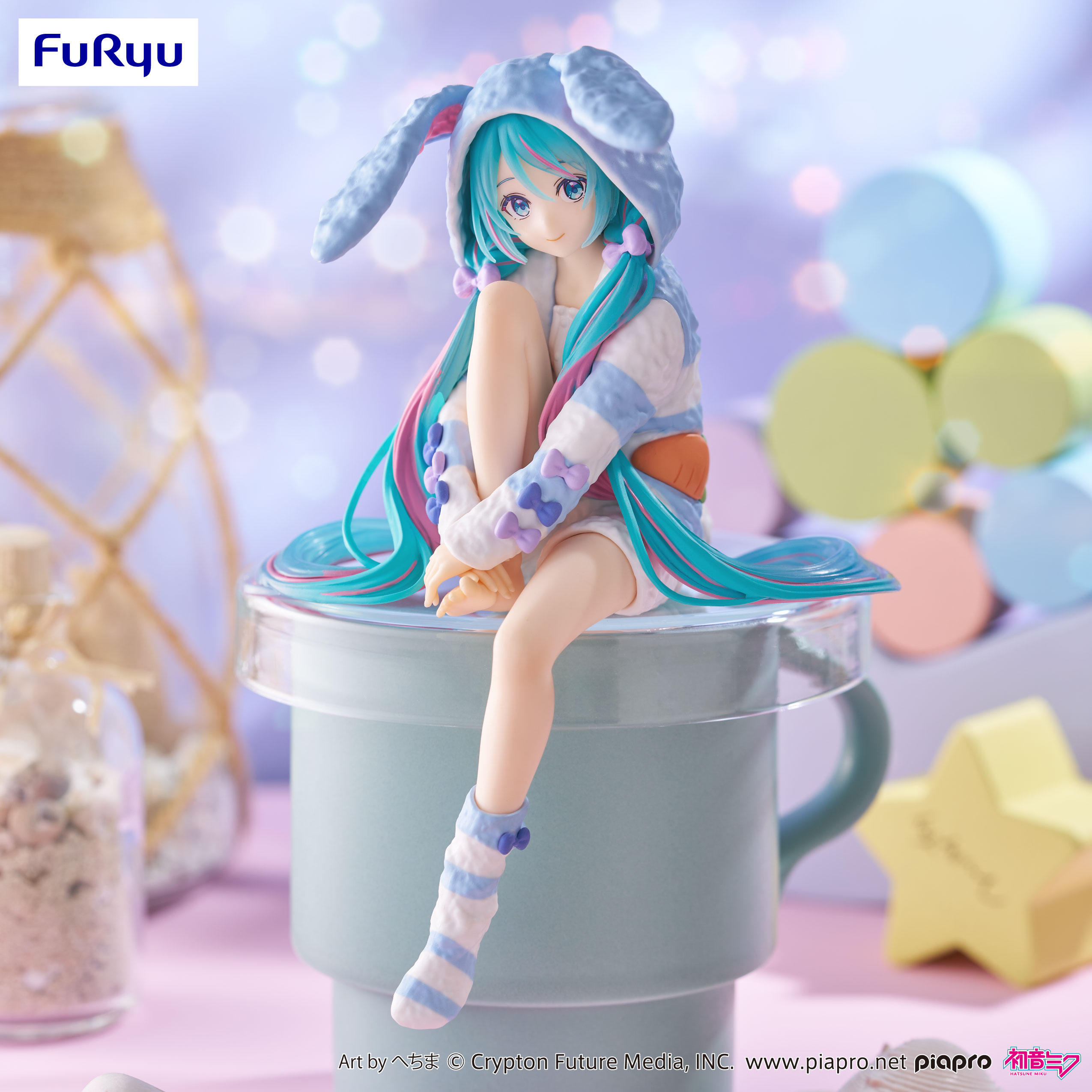 Hatsune Miku Noodle Stopper Figure -Rabbit Ear Hood Pajama Blue Color ver.- | 4571623501626