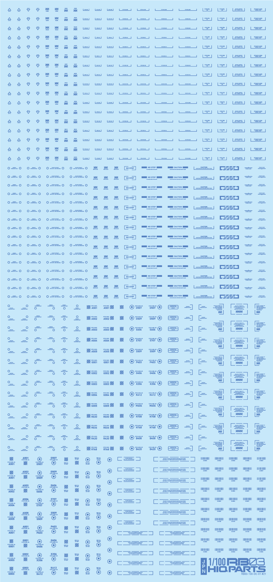 HiQ Parts 1/100 RB03 Caution Decal One Color Blue (1 pc)
