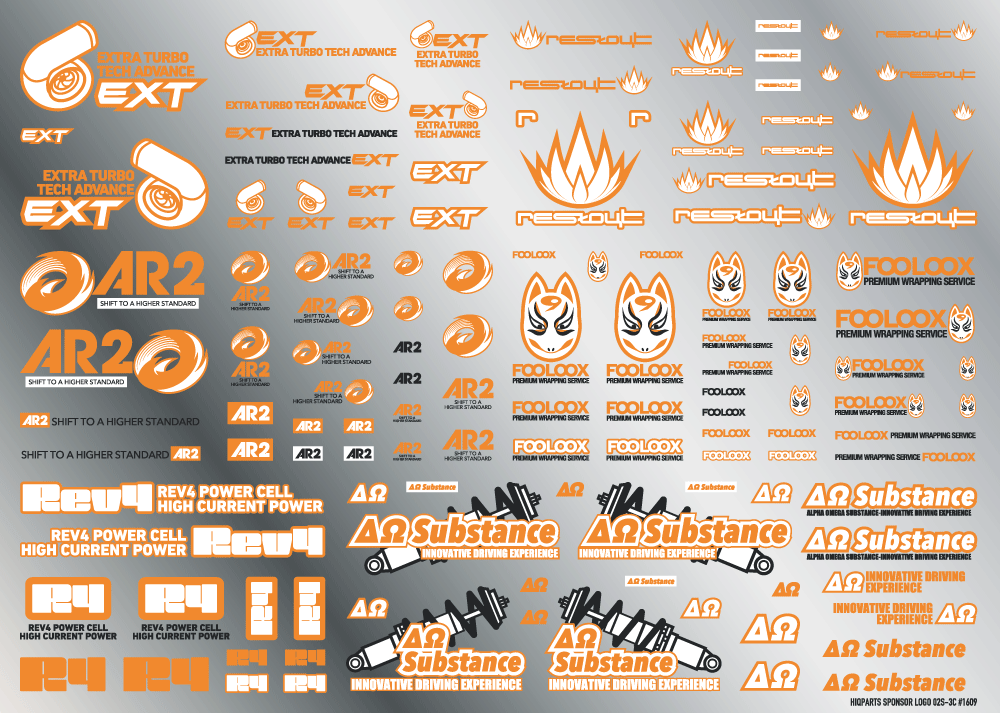 HiQ Parts Sponsor Logo Decal 02S Orange / Dark Gray (1pc)