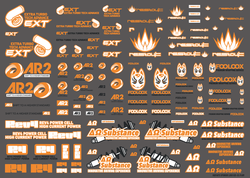HiQ Parts Sponsor Logo Decal 02S Orange / Dark Gray (1pc)