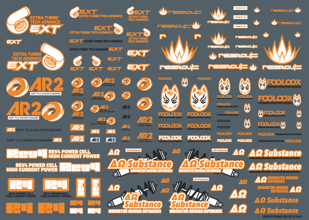 HiQ Parts Sponsor Logo Decal 02S Orange / Dark Gray (1pc)