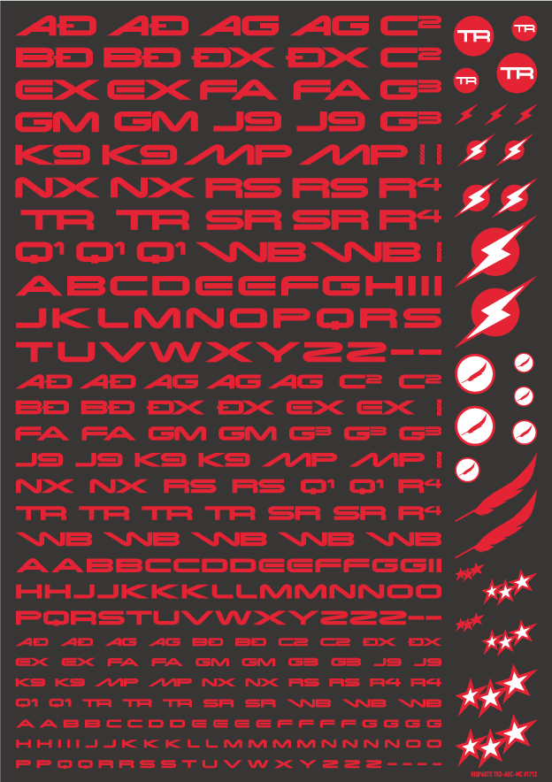 HiQ Parts TR Decal 3 Alphabet Red (1pc)