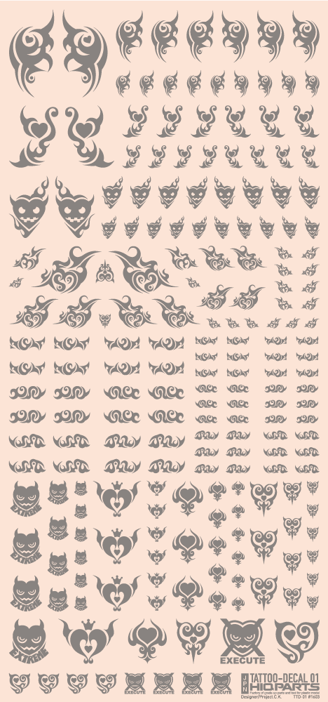 HiQ Parts Tattoo Decal 01 'Heart' Clear Black (1pc) | 4573211374513