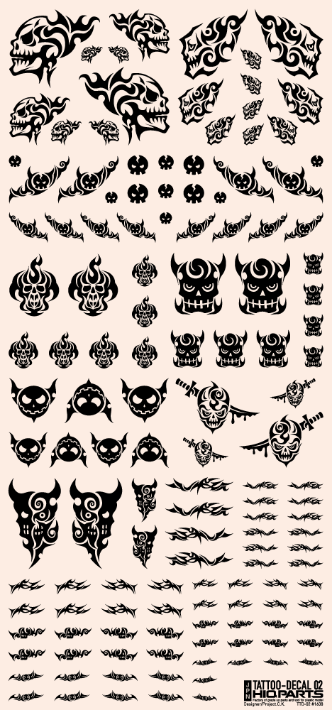 HiQ Parts Tattoo Decal 02 'Skull' Black (1pc) | 4573211372427