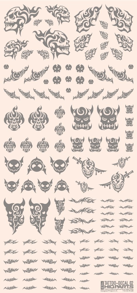HiQ Parts Tattoo Decal 02 'Skull' Clear Black (1pc) | 4573211374520
