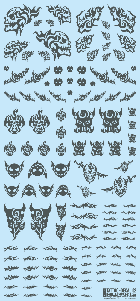 HiQ Parts Tattoo Decal 02 'Skull' Tattoo Gray (1pc) | 4573211371925