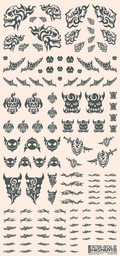 HiQ Parts Tattoo Decal 02 'Skull' Tattoo Gray (1pc) | 4573211371925