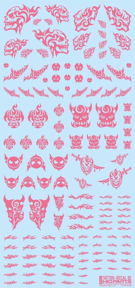 HiQ Parts Tattoo Decal 02 'Skull' Tattoo Pink (1pc) | 4573211371932