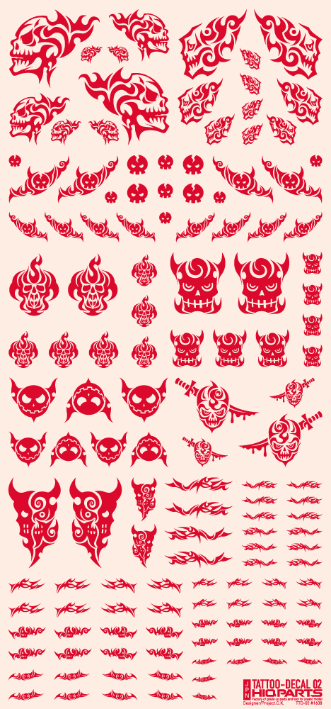 HiQ Parts Tattoo Decal 02 'Skull' Red (1pc) | 4573211372410