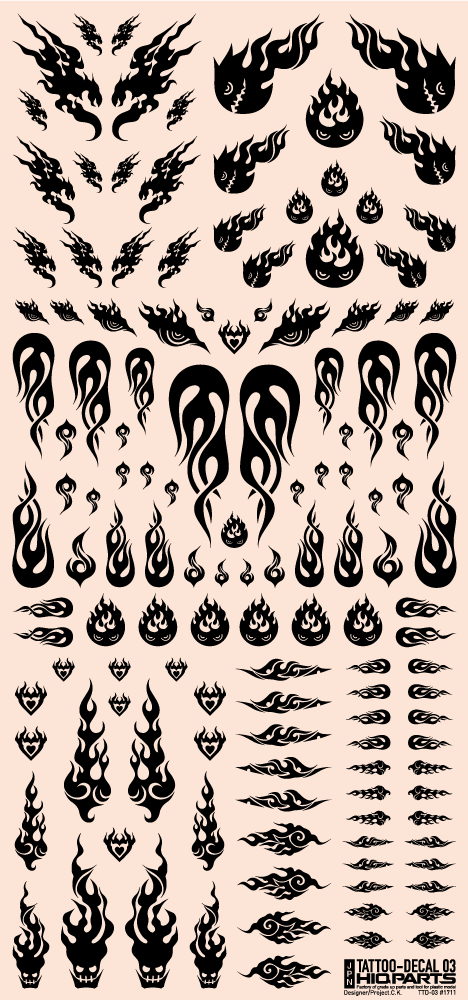 HiQ Parts Tattoo Decal 03 'Fire' Black (1pc) | 4573211373240