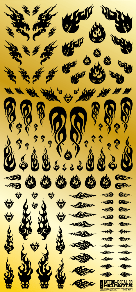 HiQ Parts Tattoo Decal 03 'Fire' Black (1pc) | 4573211373240