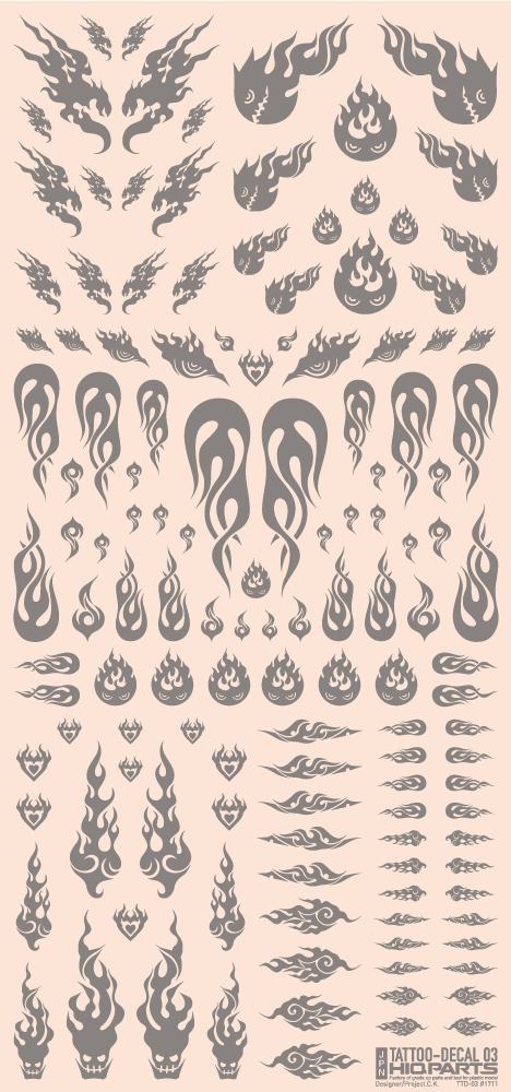 HiQ Parts Tattoo Decal 03 'Fire' Clear Black (1pc) | 4573211374537