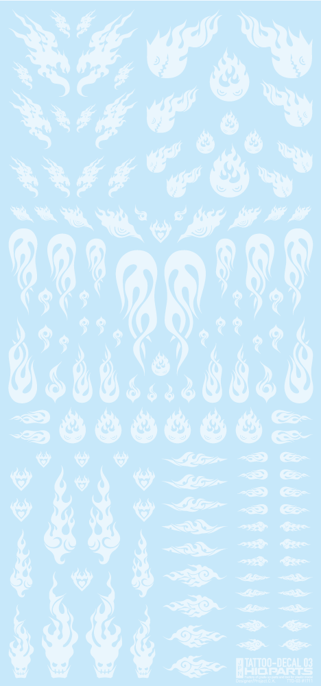 HiQ Parts Tattoo Decal 03 'Fire' Clear White (1pc) | 4573211374506