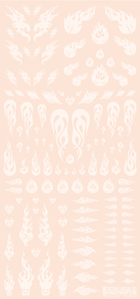 HiQ Parts Tattoo Decal 03 'Fire' Clear White (1pc) | 4573211374506