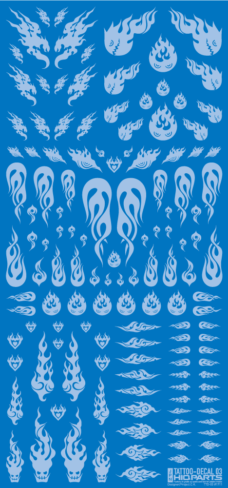 HiQ Parts Tattoo Decal 03 'Fire' Clear White (1pc) | 4573211374506