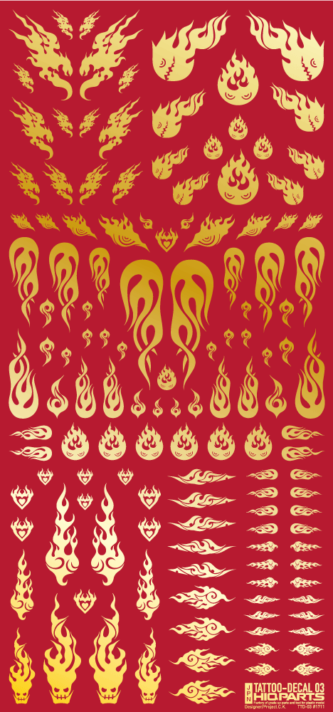 HiQ Parts Tattoo Decal 03 'Fire' Gold (1pc) | 4573211373233