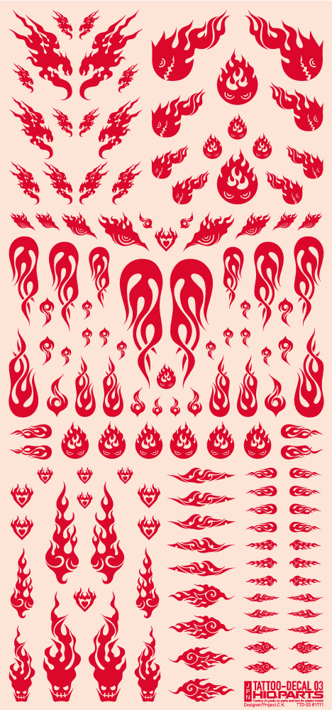 HiQ Parts Tattoo Decal 03 'Fire' Red (1pc) | 4573211373257